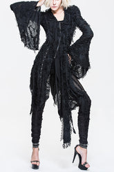 Black Ragged Horn Sleeves Womens Punk Long Coat